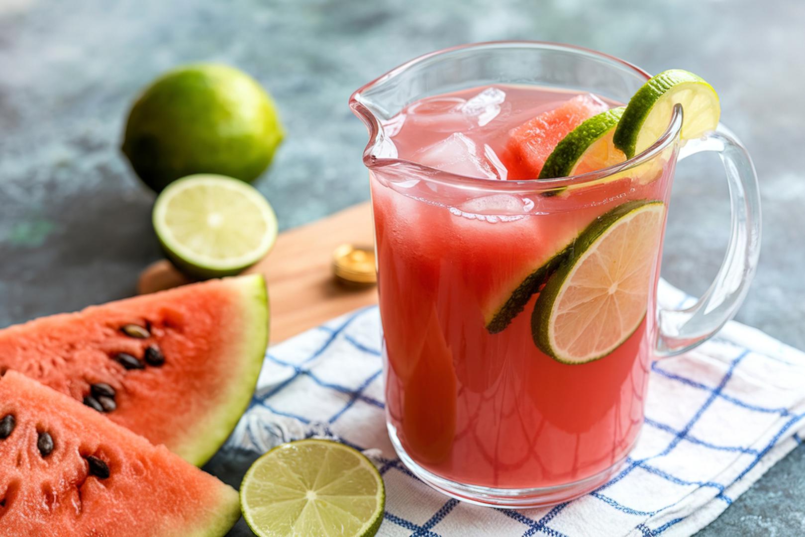 Smoothie od lubenice i limete: Za brzi ljetni napitak izmiksajte ohlađenu lubenicu s malo soka limete i nekoliko listića mente. Ako želite gušću teksturu, dodajte nekoliko kockica leda ili malo zamrznutih jagoda. Smoothie je najbolje poslužiti odmah, dok je hladan, mirisan i pun svježine.