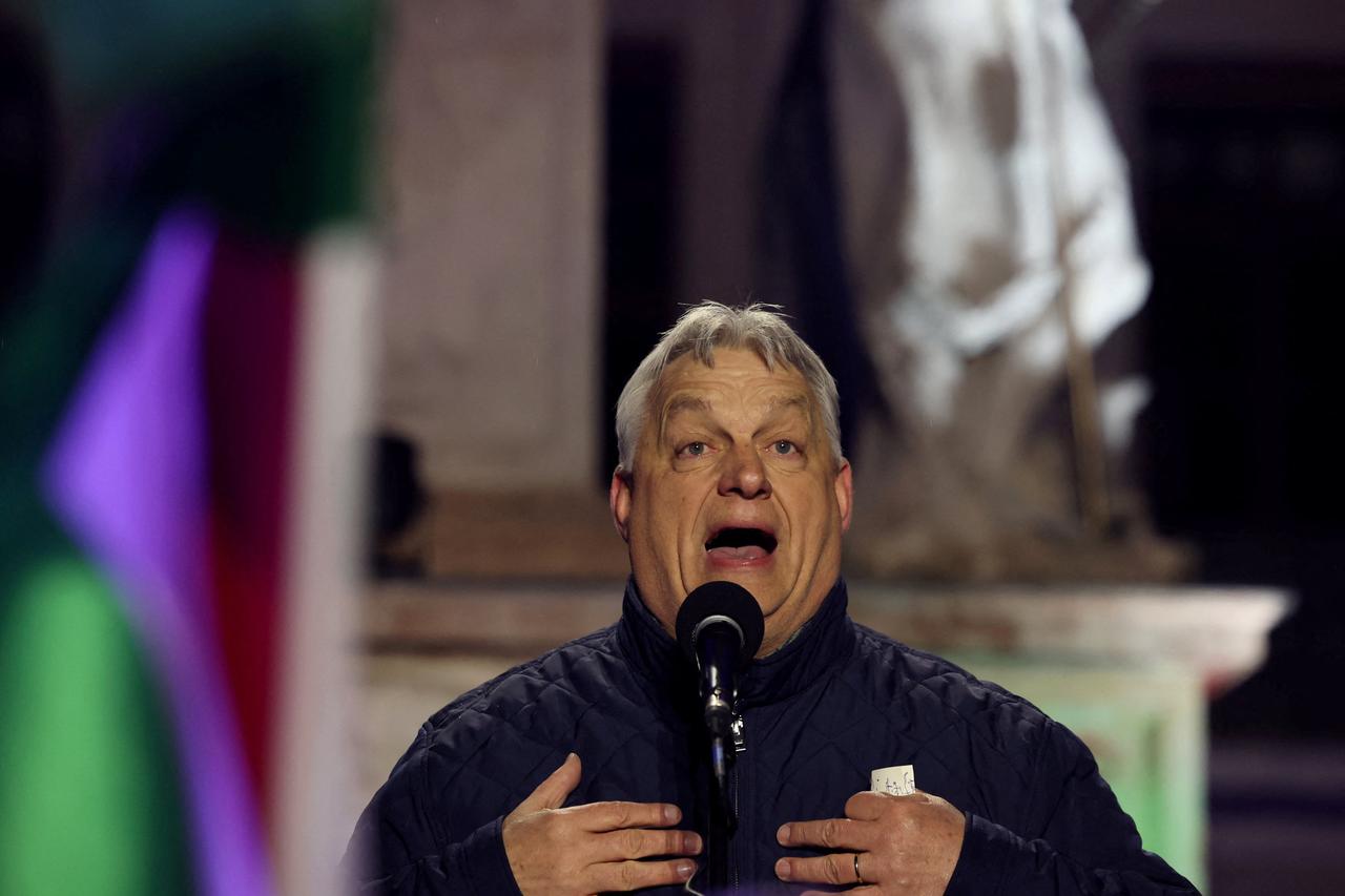 Hungarian Prime Minister Orban speaks during an election campaign rally in Gyor