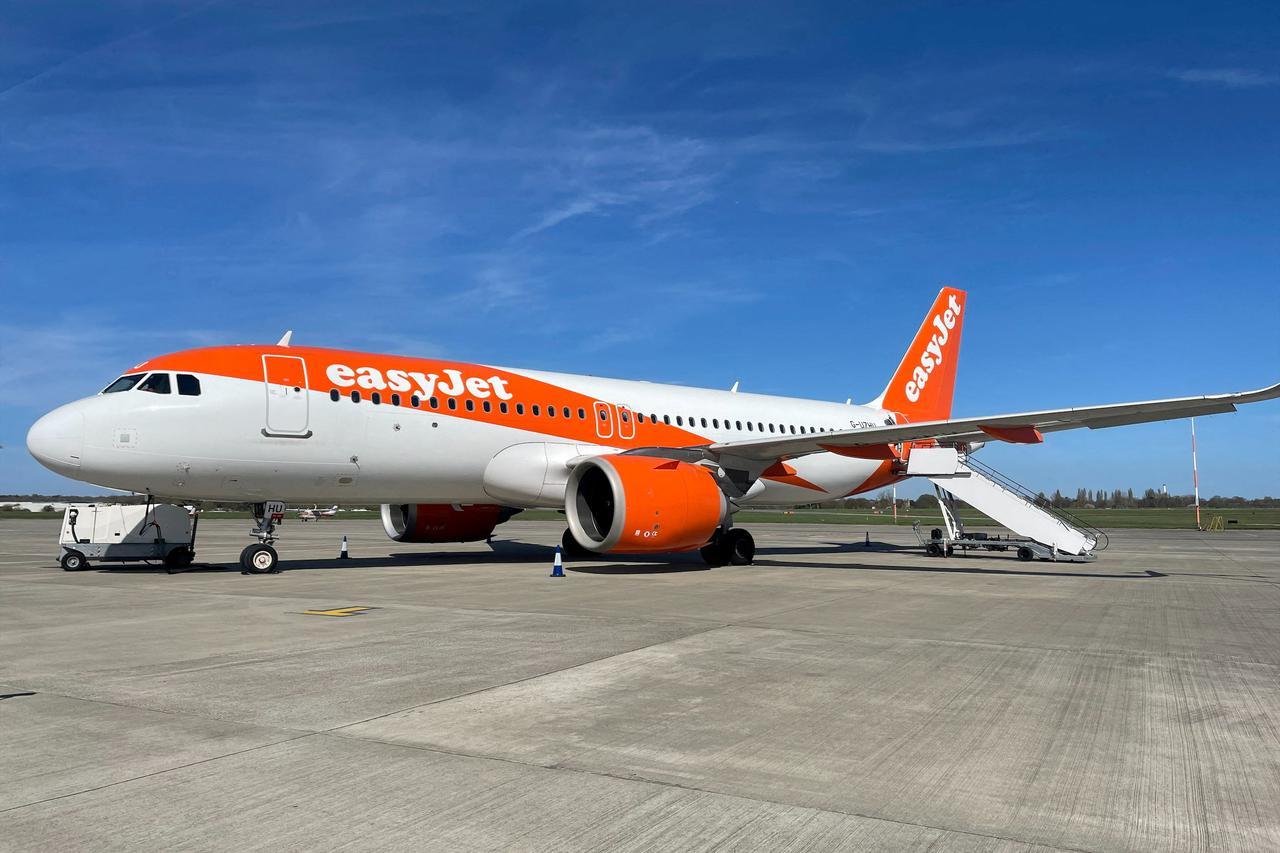FILE PHOTO: An easyJet Airbus plane stands on the tarmac at Southend London Airport