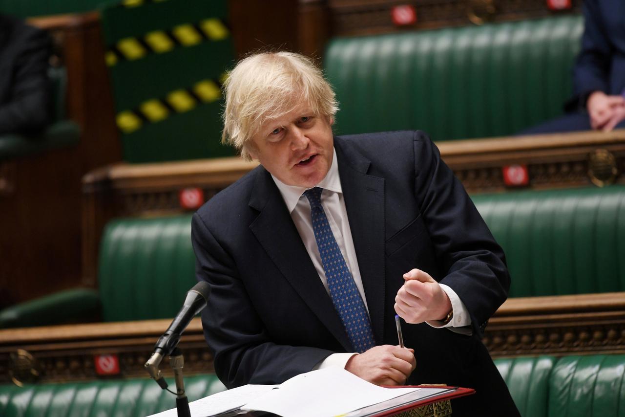 FILE PHOTO: British Prime Minister Boris Johnson speaks in the lower house of parliament