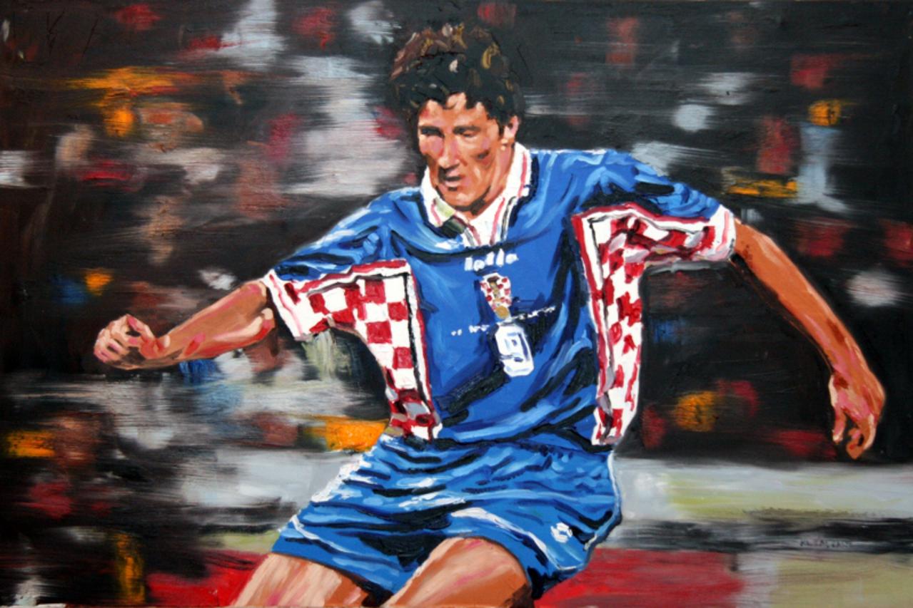 'pixsell-hrvatska-split-26.04.2010.-  Galerija Galic predstavlja izlozbu Klementa Simica i Ante Mravicica Nogomet: portreti, akcije i apstrakcije. slikaju nogometase uakciji one iz 98 kao i ove danas.