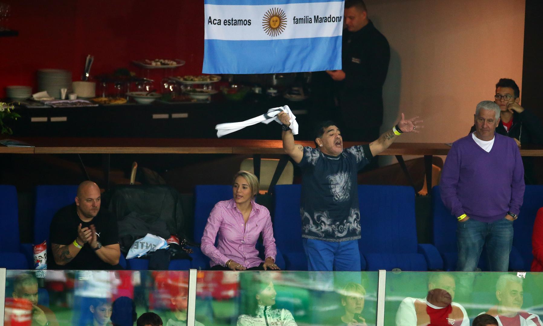 27.11.2016., Arena Zagreb, Zagreb - Finale Davis kupa, Hrvatska - Argentina, Marin Cilic - Juan Martin Del Potro. Diego Armano Maradona.
Photo: Slavko Midzor/PIXSELL