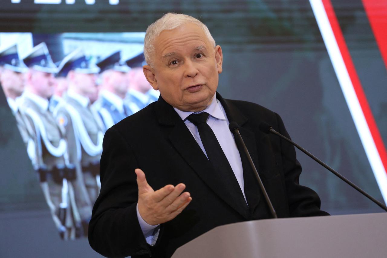 Polish Deputy PM Kaczynski speaks during a news conference in Warsaw