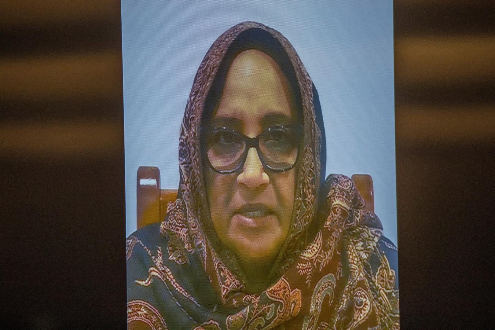 The sentencing for mosque gunman Brenton Tarrant takes place in Christchurch Saira Bibi Patel, widow of Musa Vali Suleman Patel who was killed in the shooting, gives a pre-recorded victim impact statement over video feed during the sentencing of mosque gunman Brenton Tarrant at the High Court in Christchurch, New Zealand, August 24, 2020. John Kirk-Anderson/Pool via REUTERS POOL