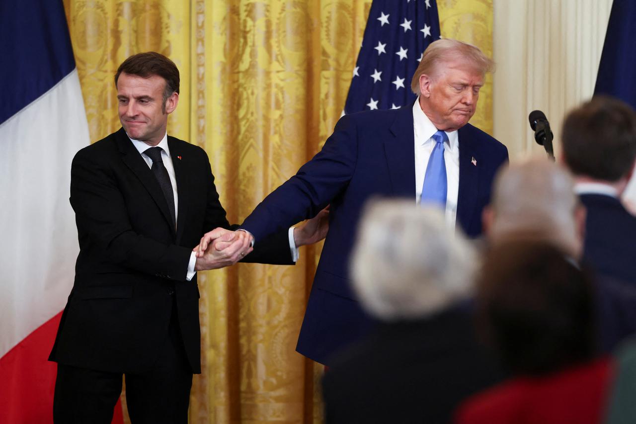 U.S. President Donald Trump and French President Emmanuel Macron hold a press conference, in Washington