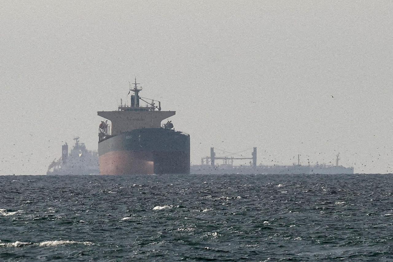 FILE PHOTO: Cargo ships in the Gulf, near the Strait of Hormuz