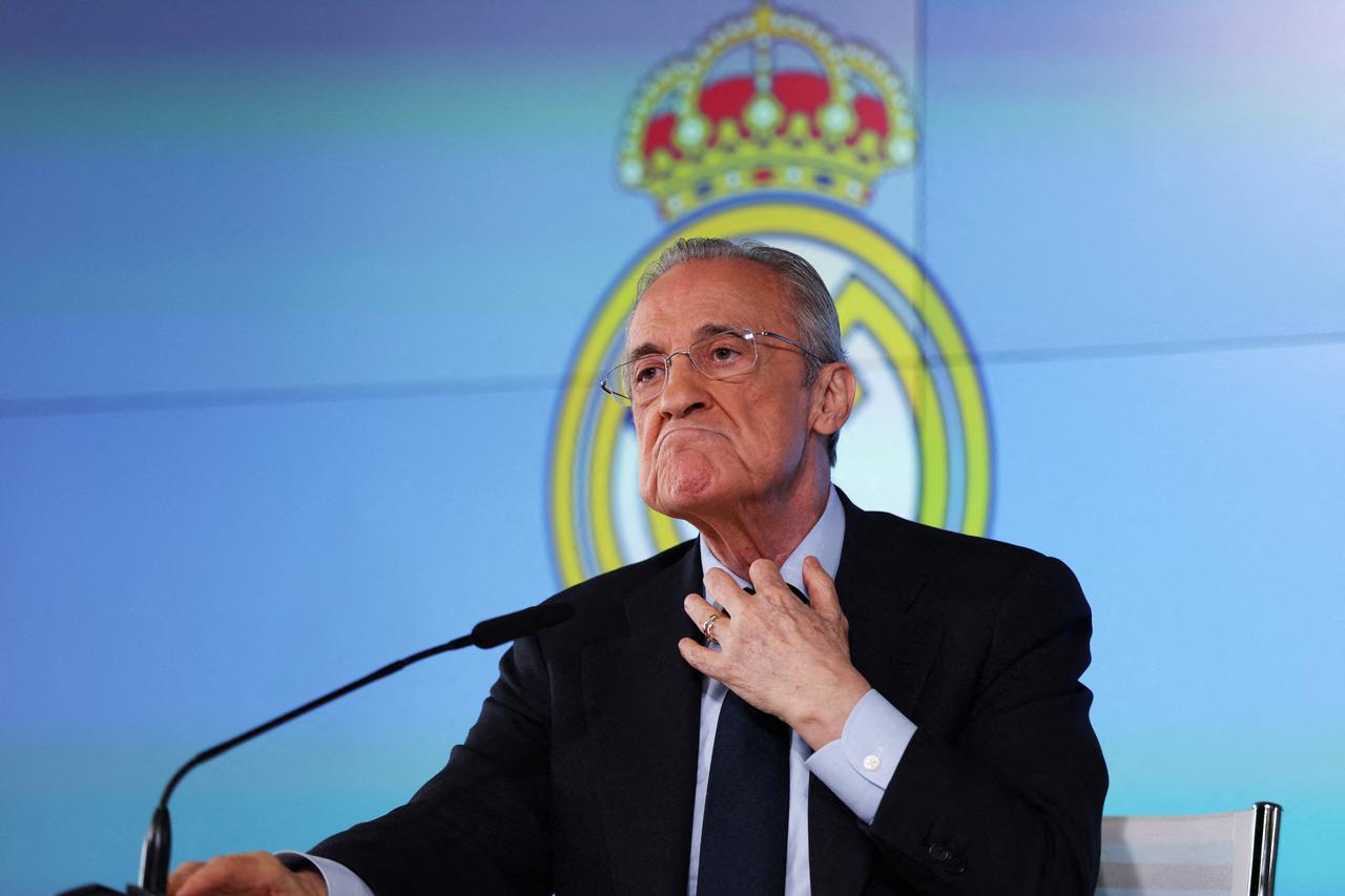 FILE PHOTO: Real Madrid president Florentino Perez holds press conference