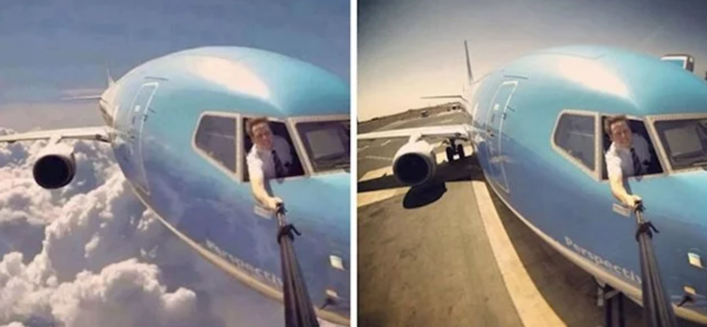 Nemojte ovo pokušavati - selfie štap nije baš toliko čvrst da se njime možete fotografirati u avionu tijekom leta i to kroz prozor! Ova fotografija nastala je na tlu.