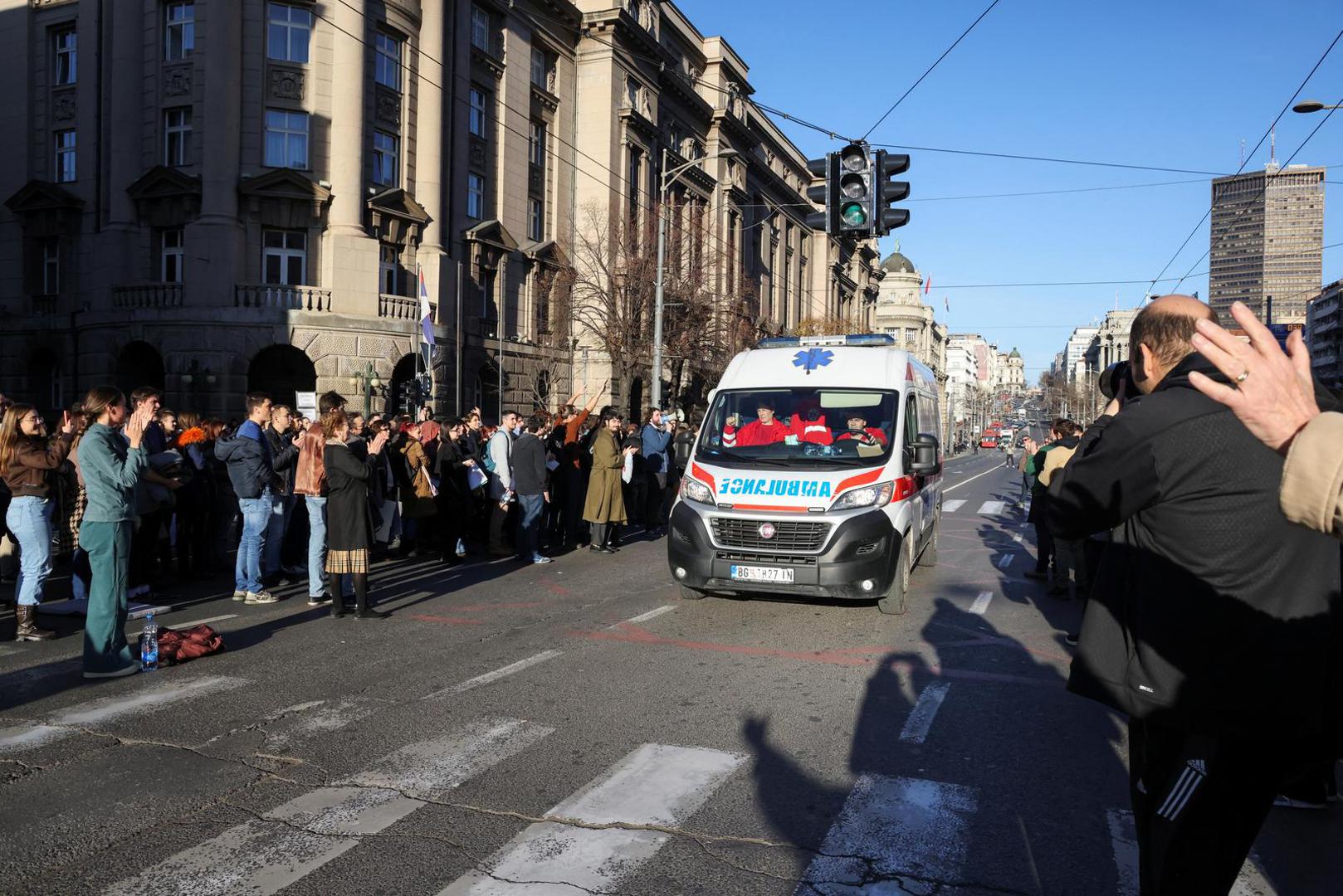People let an ambulance pass, during a protest against alleged major election law violations in the Belgrade city and parliament races, in Belgrade, Serbia, December 25, 2023. REUTERS/Zorana Jevtic Photo: ZORANA JEVTIC/REUTERS