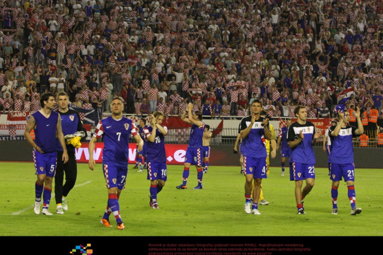 '03.06.2011., Poljud, Split - Kvalifikacijska utakmica za UEFA EURO 2012 izmedju reprezentacija Hrvatske i Gruzije. Hrvatska je pobjedila Gruziju 2:1 golovima Mandzukica i Kalinica. Slavlje Photo: Iva