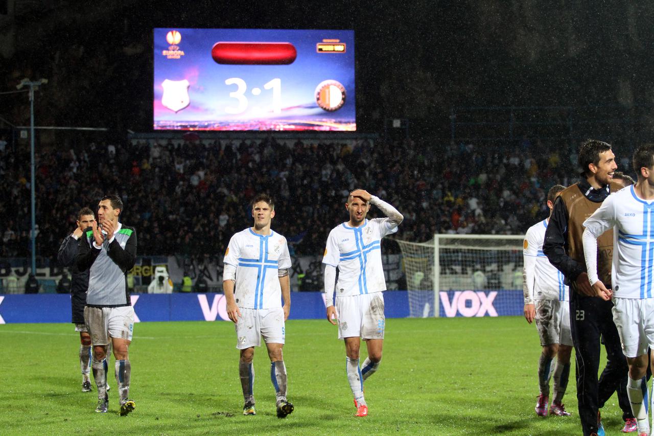 23.10.2014., stadion Kantrida, Rijeka - UEFA Europska liga, skupina G, 03. kolo, HNK Rijeka -  Feyenoord Rotterdam. Andrej Kramaric, Marin Leovac. Photo: Goran Kovacic/PIXSELL
