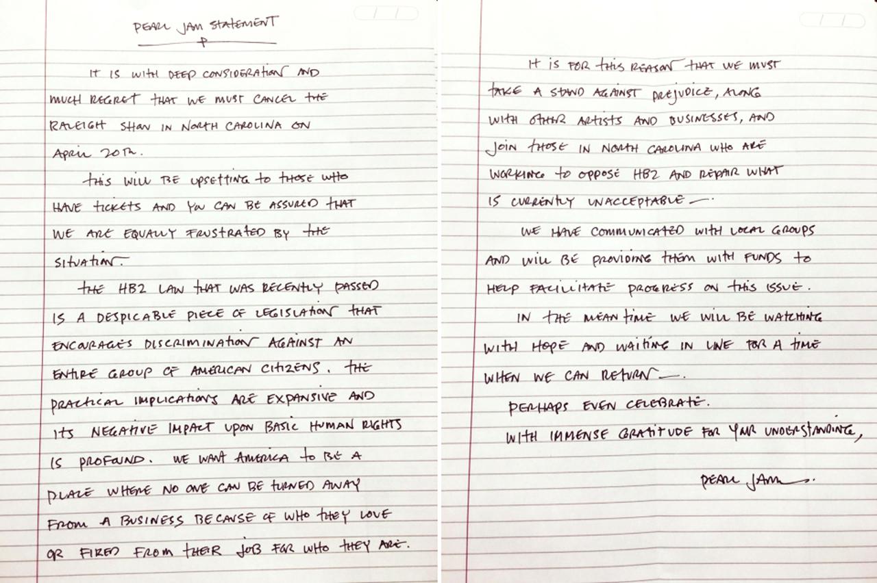 Izjava benda Pearl Jam o otkazivanju nastupa