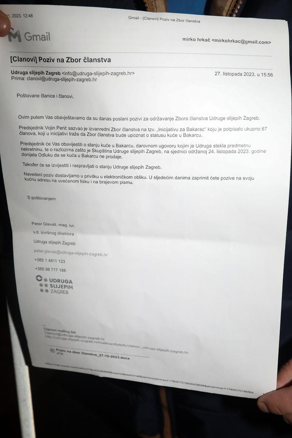 Zagreb: U Udruzi slijepih Zagreb održan je zbor članstva