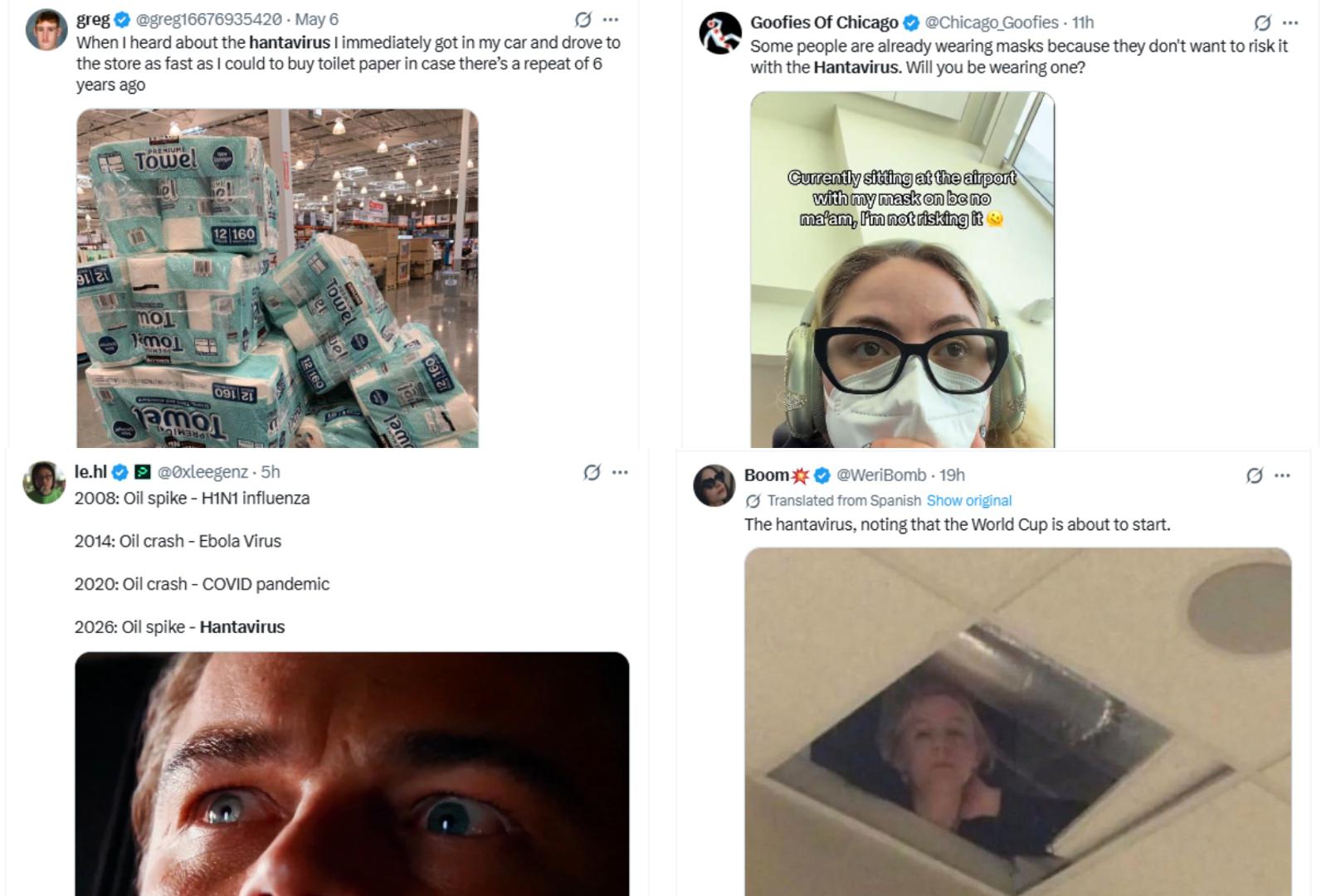 Svjetska zdravstvena organizacija (WHO) poručila je da izbijanje hantavirusa na kruzeru, što je uzrokovalo tri smrtna slučaja, u ovoj fazi ne predstavlja "početak epidemije", kao ni "pandemije". No, mnogi korisnici društvenih mreža povezali su aktualnu situaciju s pandemijom koronavirusa. Neki su objavili kako su već počeli nositi zaštitne maske, drugi se šale kako trebaju na vrijeme kupiti zalihu WC papira...

