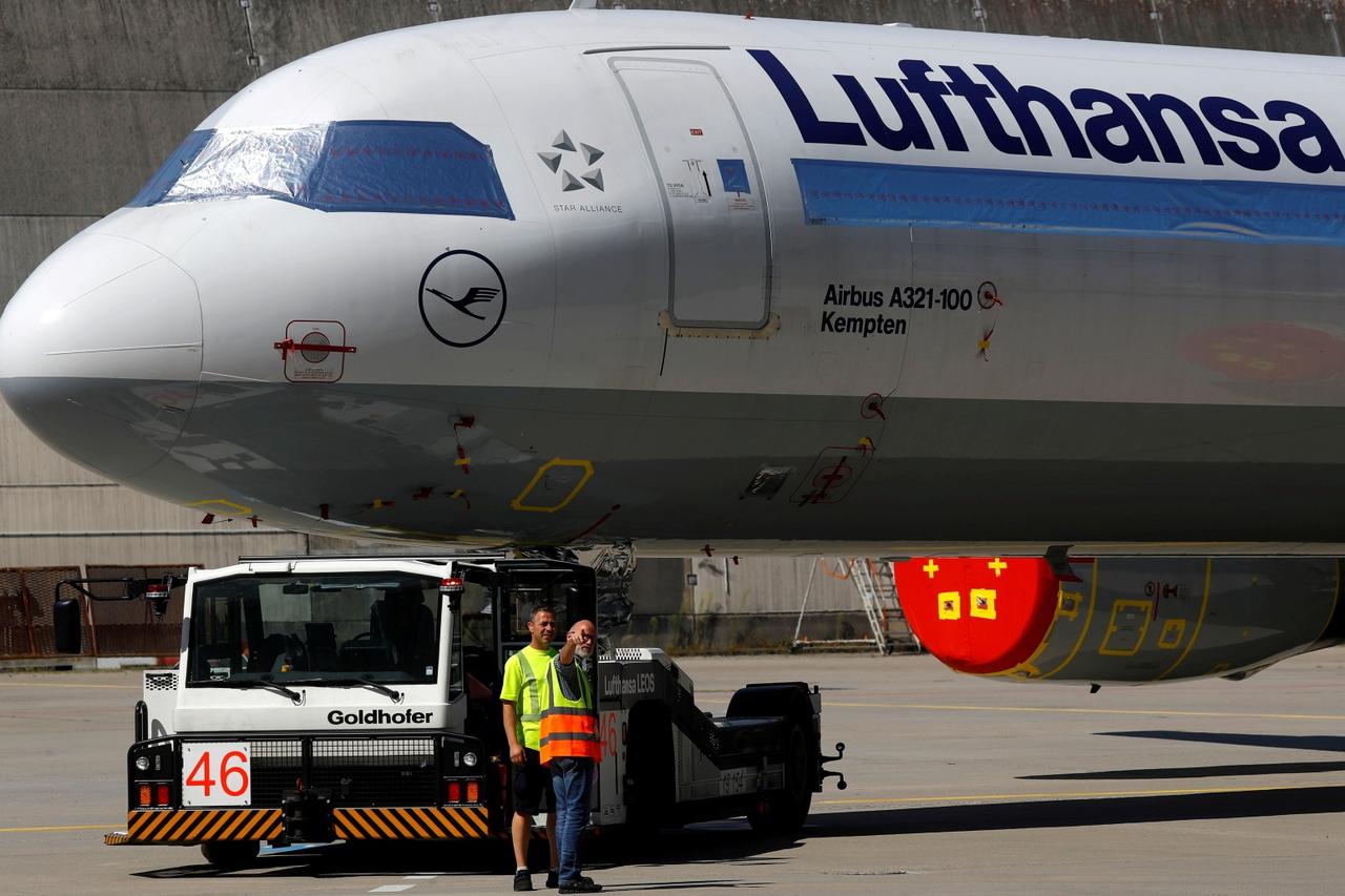 FILE PHOTO: A Lufthansa aircraft at the airport in Frankfurt, Germany