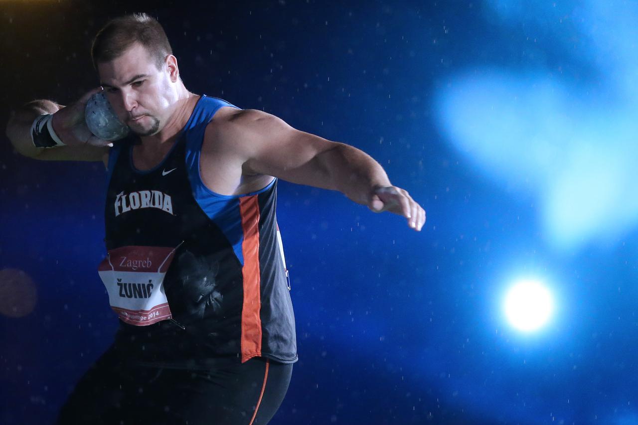 01.09.2014., Zagreb - Atletski miting Zagreb - Hanzekovicev memorijal, bacanje kugle, muski. Najbolji svjetski bacaci kugle natjecu se pokraj gradskih fontana i Nacionalne i sveucilisne knjiznice, prvi put u povijesti Hanzekovicevog memorijala izvan stadi