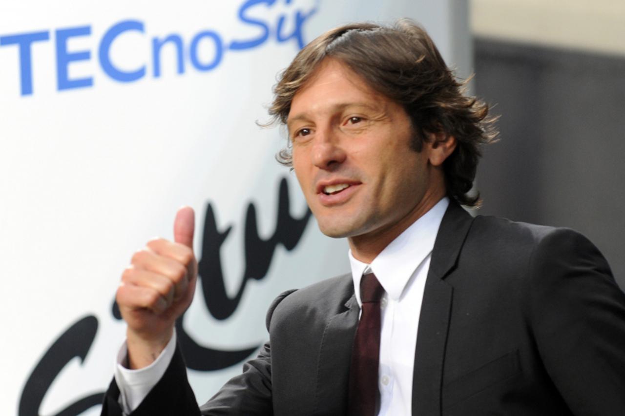 \'(FILES) A file photo taken on May 15, 2010 shows AC Milan\'s Brazilian coach Leonardo gesturing before his team\'s Serie A football match against Juventus at San Siro Stadium in Milan. Leonardo look