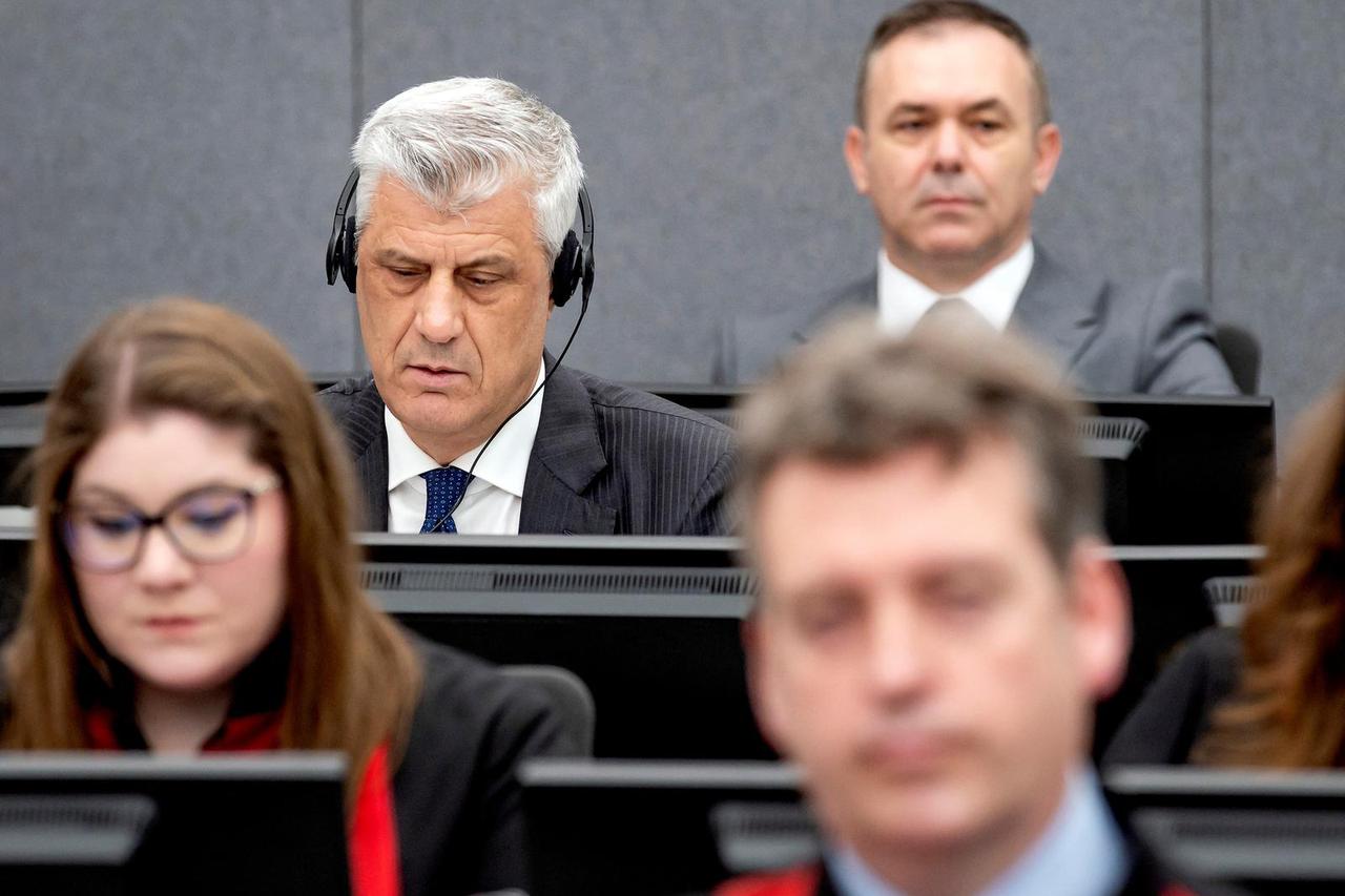 Former Kosovo President Hashim Thaci attends his war crimes trial in The Hague