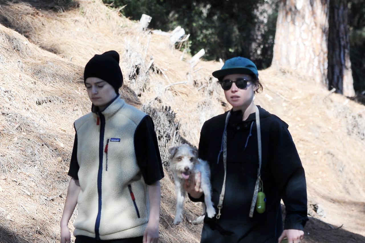 Ellen Page hikes through Franklin Park with her girlfriend and dog