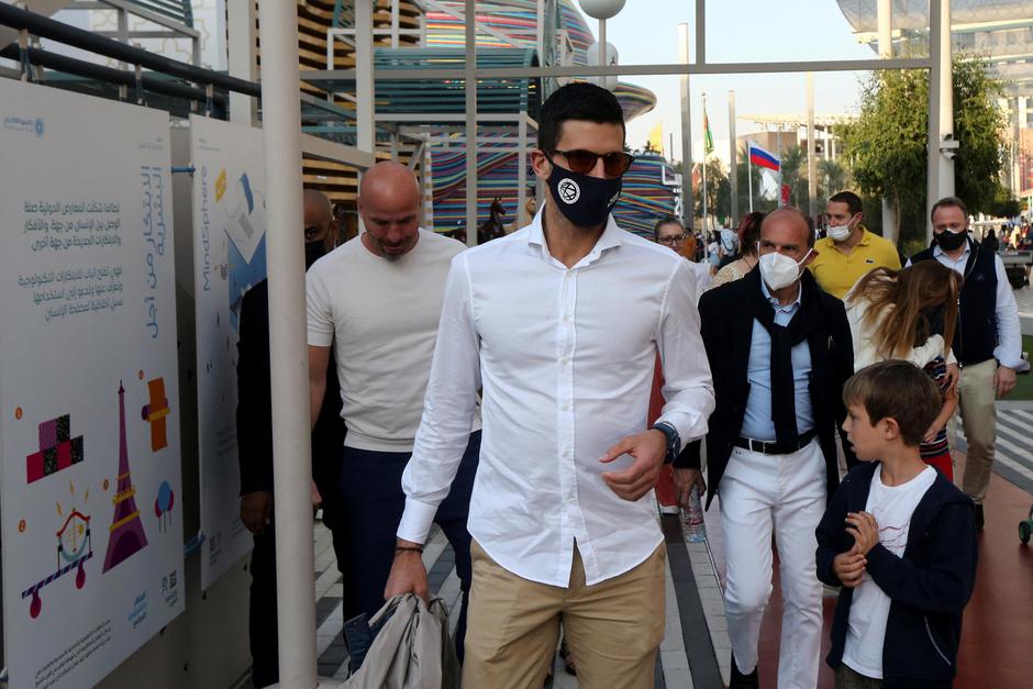 Tennis player Novak Djokovic visits the Serbia pavilion at Expo 2020, in Dubai
