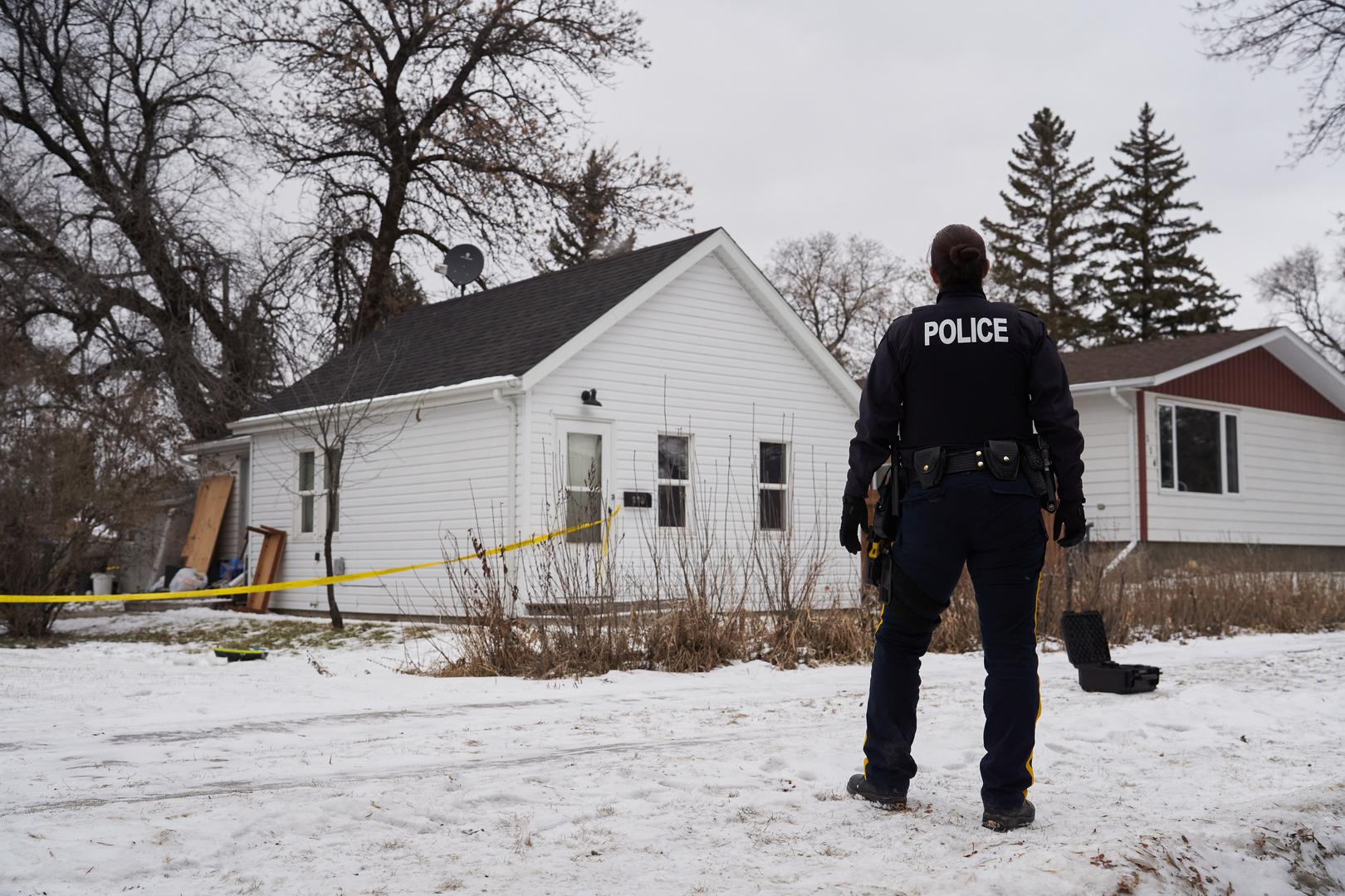 RCMP on the scene of an ongoing investigation regarding five deaths in southern Manitoba, in Carman, Man., Monday, Feb. 12, 2024. THE CANADIAN PRESS/David Lipnowski