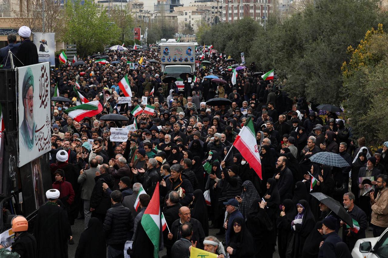 People attended the funeral of Intelligence Minister Esmail Khatib at Tehran's Grand Mosque