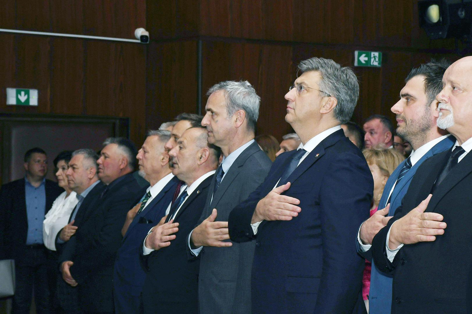 09.06.2022., Sisak - U Domu INA rafinerija nafte Sisak odrzana je svecana sjednica Zupanijske skupstine u povodu obiljezavanja Dana Sisacko-moslavacke zupanije. predsjednik Vlade Andrej Plenkovic   Photo: Nikola Cutuk/PIXSELL