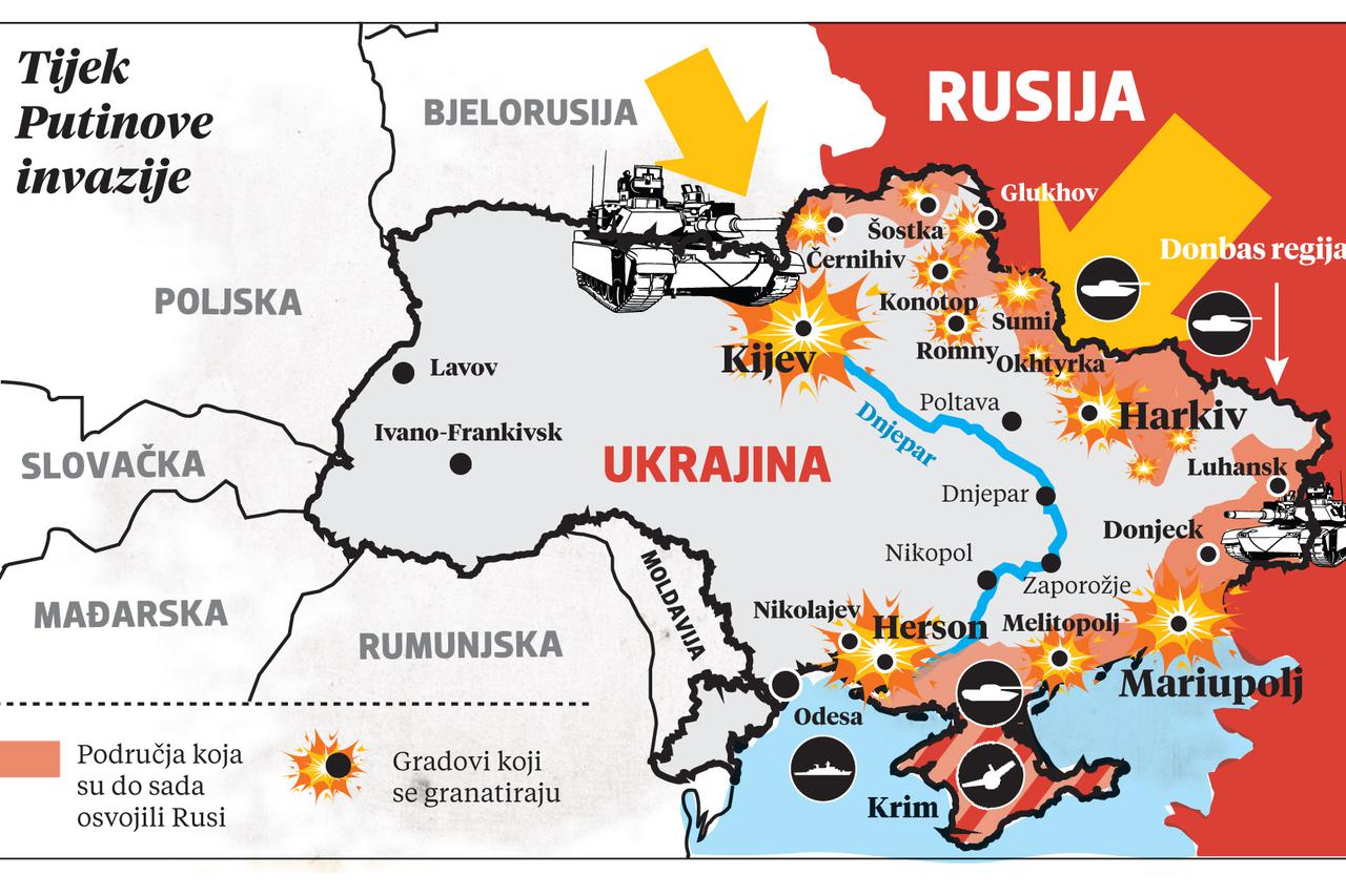 Tijek Putinove invazije: Dokle su ruske snage stigle