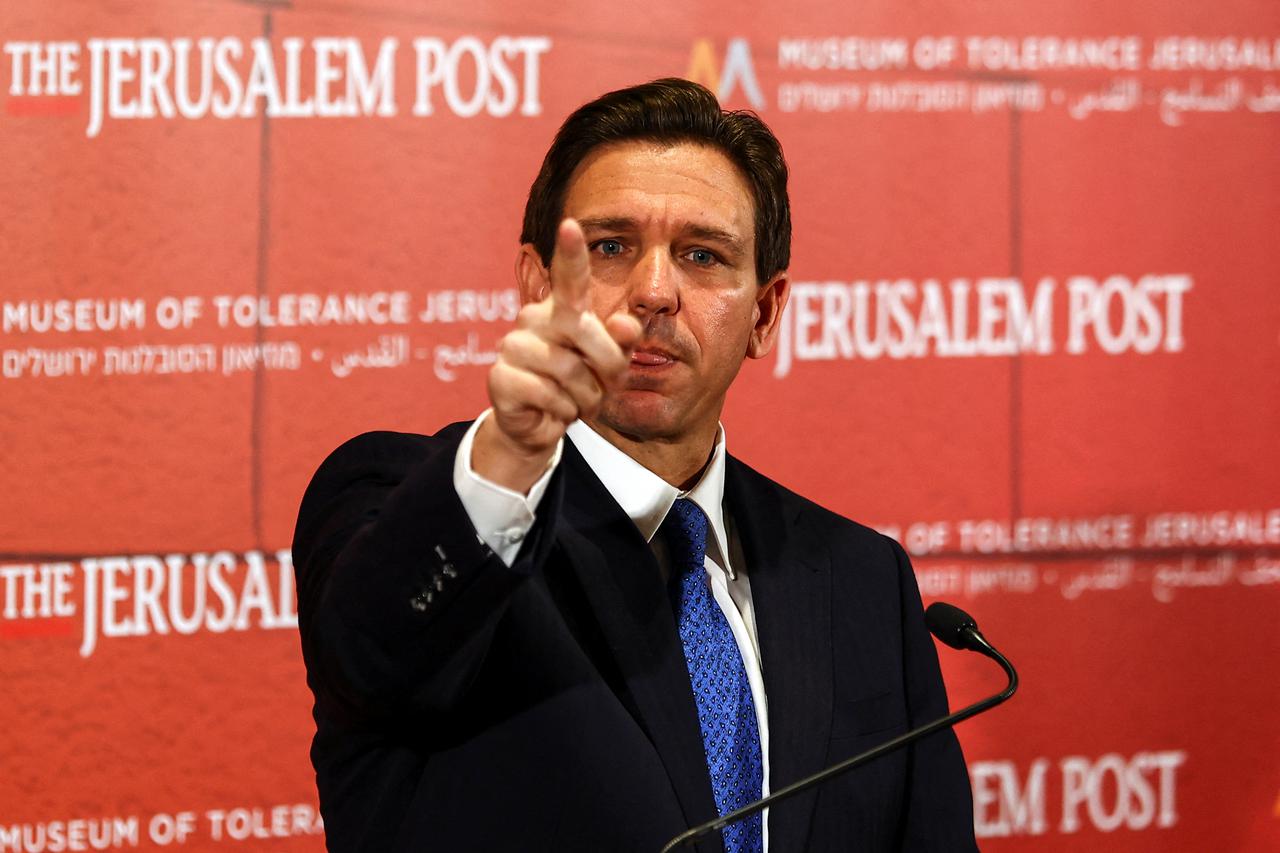 Florida Governor Ron DeSantis holds a news conference during an official visit to Israel, in Jerusalem