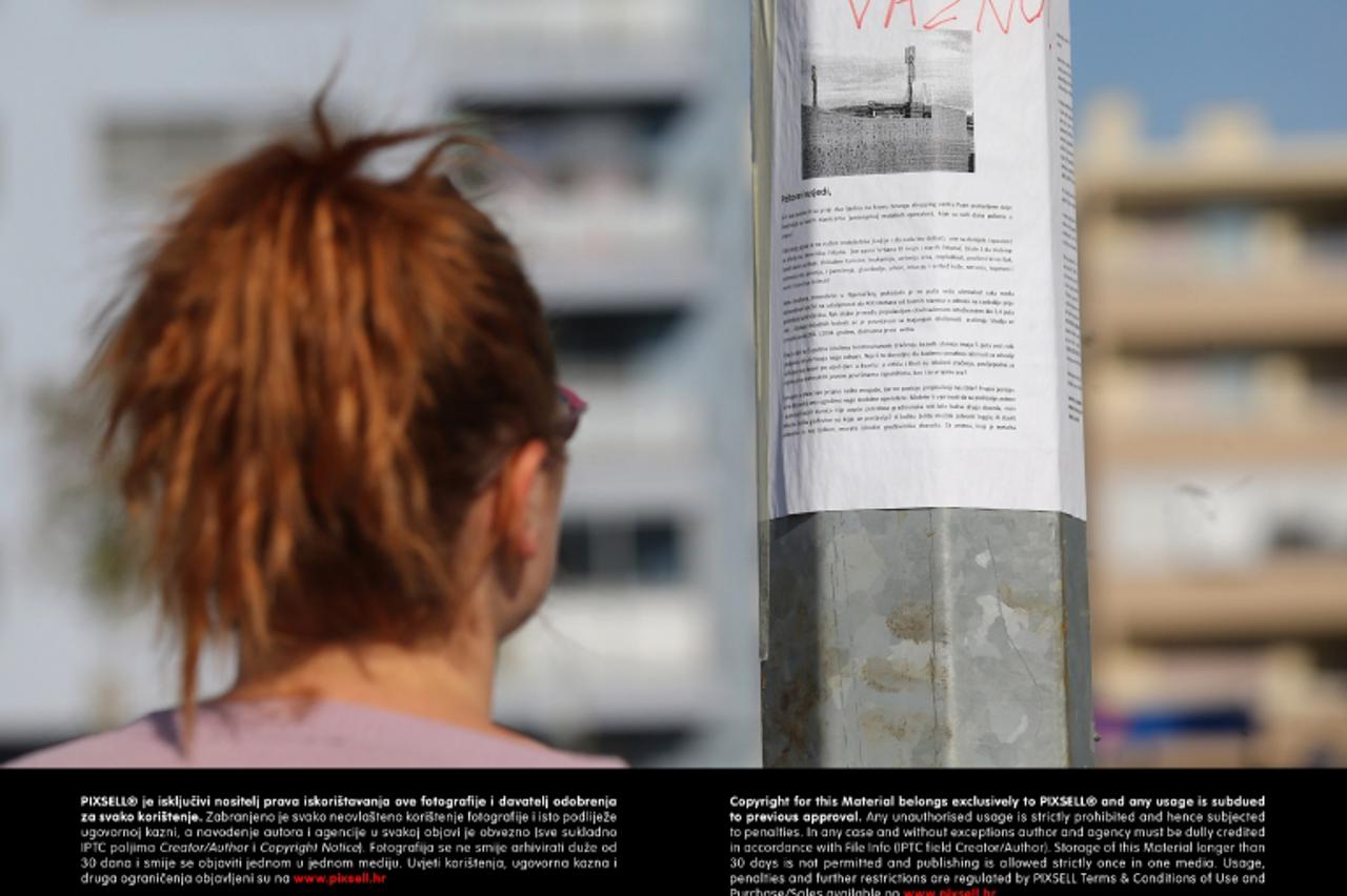 '13.09.2013., Zagreb, Vrbani III - Borba stanara protiv baznih stanica na krovu shopping centra Point na Vrbanima III se nastavlja. Stanovnici s Vrbana IV ujutro su na svoje balkone izvjesili natpise 