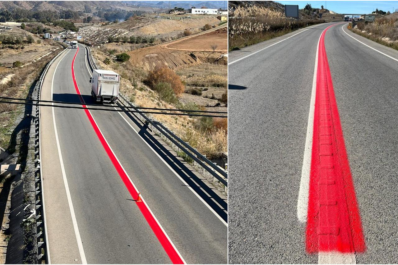Crvena linija na cesti u Španjolskoj