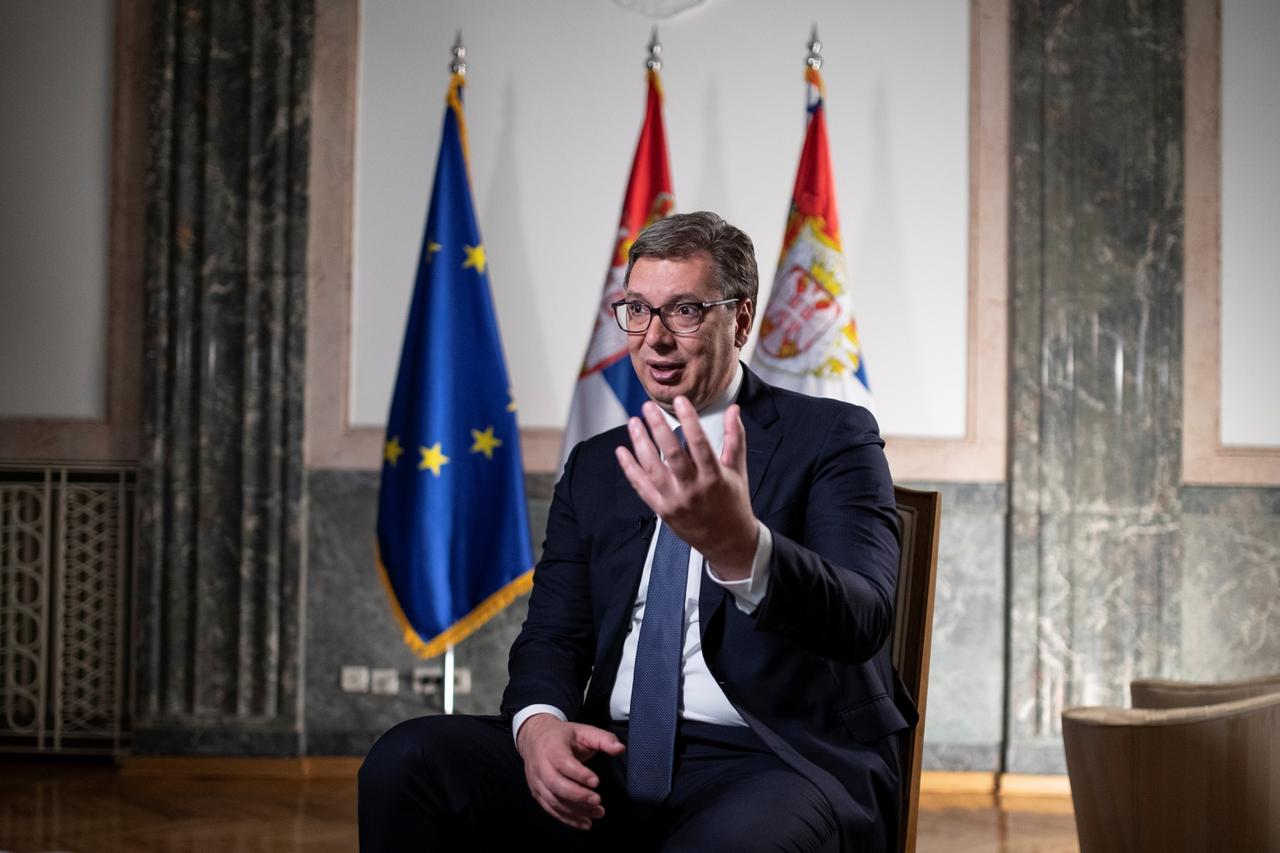 Serbian President Aleksandar Vucic attends an interview with Reuters in Belgrade