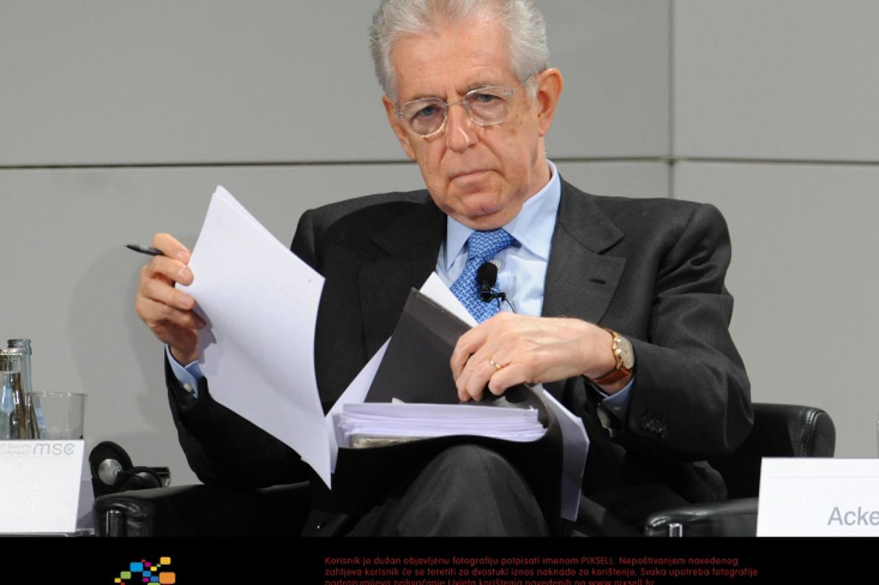 'Italian Premier Mario Monti takes part in a panel discussion at the 48th Munich Security Conference in the Bayerischer Hof hotel in Munich, Germany, 4 February 2012. More than 350 guests, including a