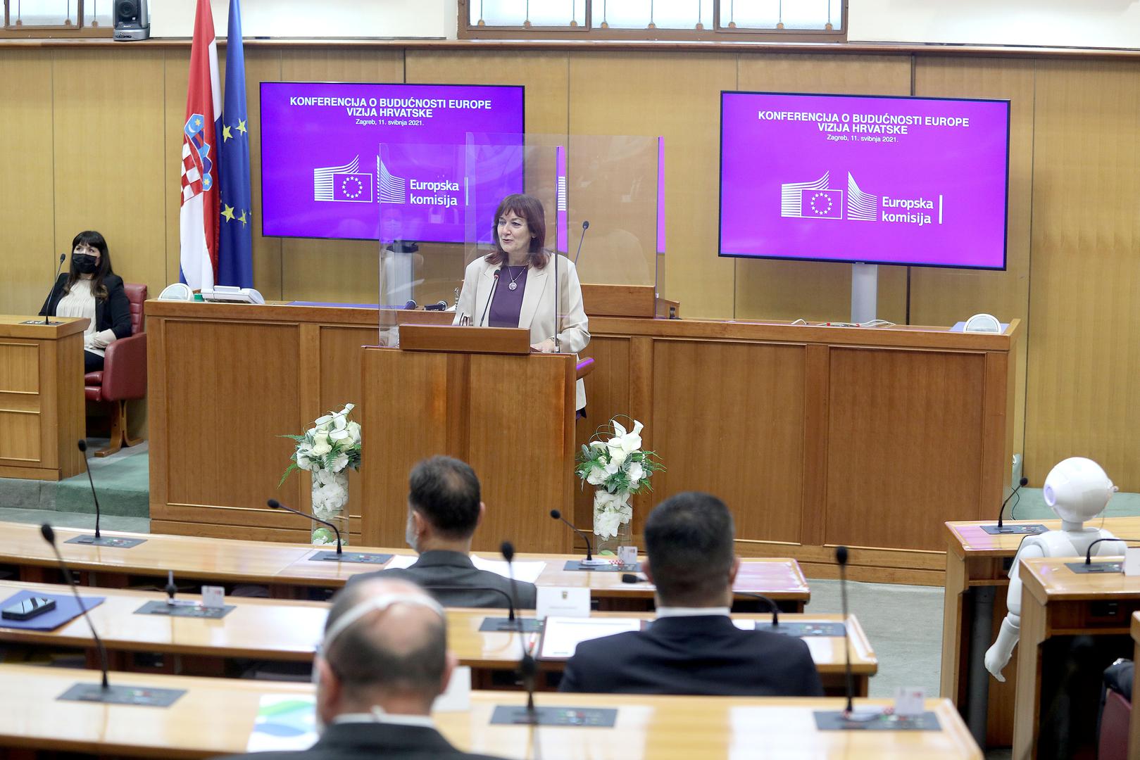 11.05.2021., Zagreb - Predsjednik Hrvatskoga sabora Gordan Jandrokovic otvorio je danas „Konferenciju o buducnosti Europe – vizija Hrvatske“. Konferenciju je organizirao Hrvatski sabor i Ured Europskog parlamenta u Hrvatskoj, u suradnji s Predstavnistvom Europske komisije u Hrvatskoj i Mrezom centara Europe Direct u Hrvatskoj.Photo: Patrik Macek/PIXSELL