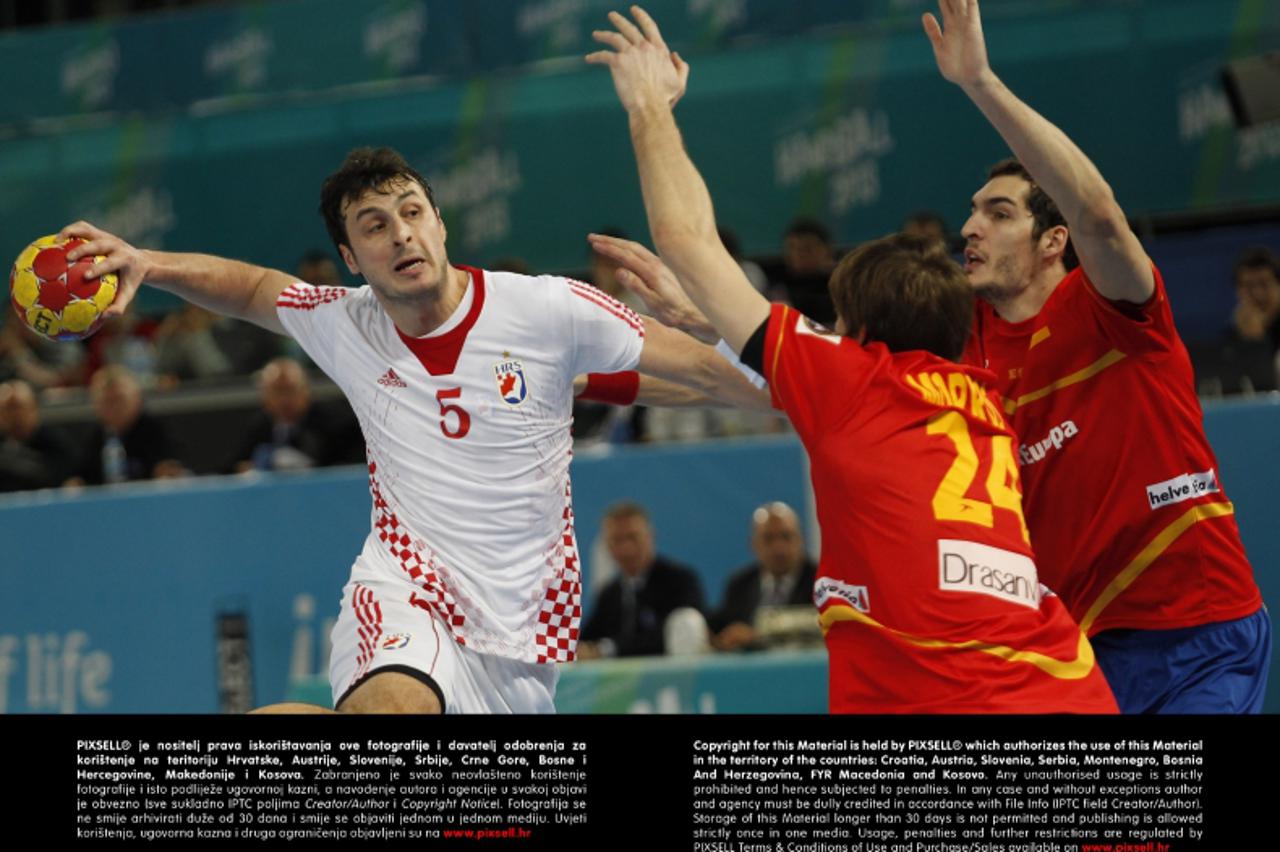 'Partido del Mundial de Balonmano entre Espa?±a y Croacia. En la imagen, Duvnjak.   Handball World Championship match played between Spain and Croatia. In this picture, Duvnjak.'