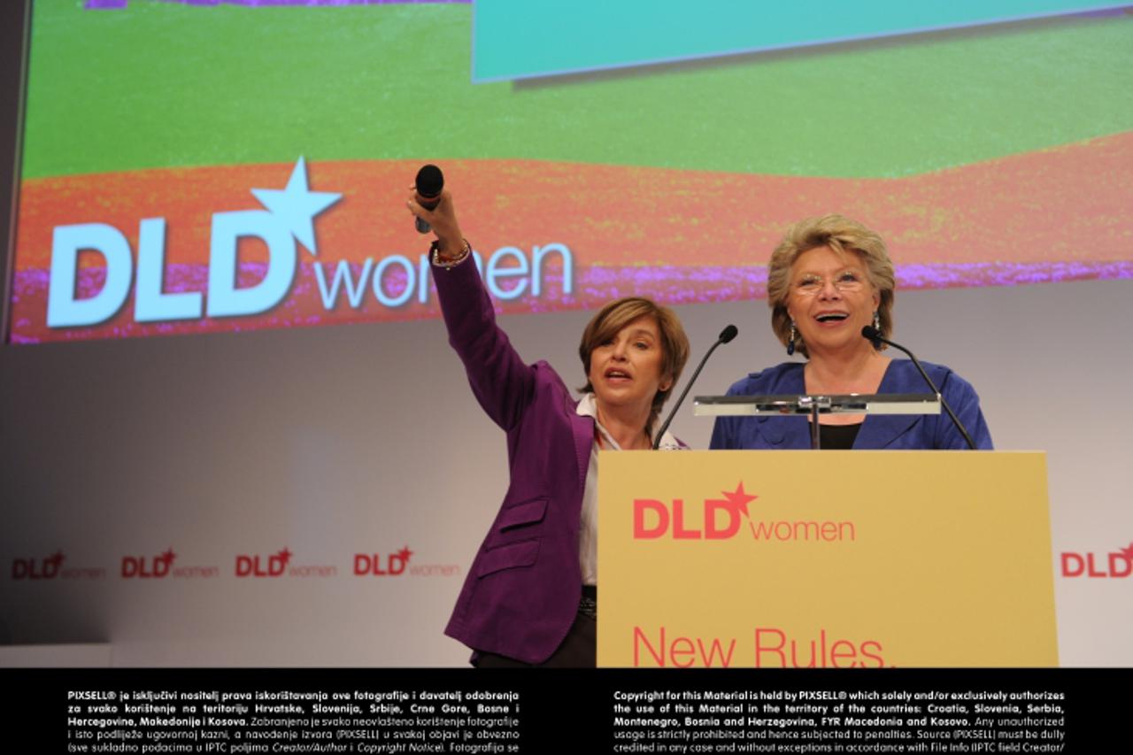 '(L-R) Steffi Czerny (DLD Media) welcomes Viviane Reding (EU Commissioner) during the DLD (Digital Life Design) Women at 'Haus der Kunst' on July 11 and 12, 2012 in Munich, Germany. DLD is an intern