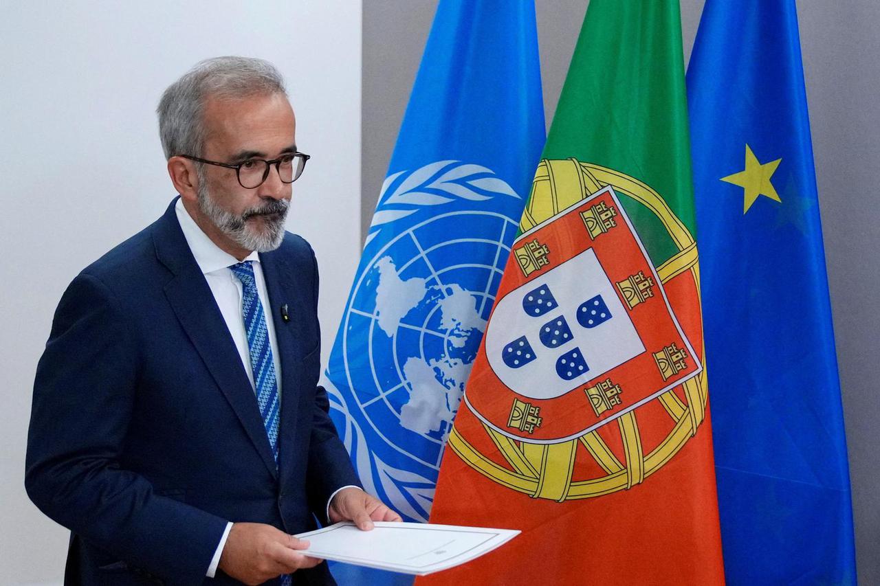 Portugal's Foreign Minister Paulo Rangel announces that the Portuguese government recognizes a Palestinian state, in New York