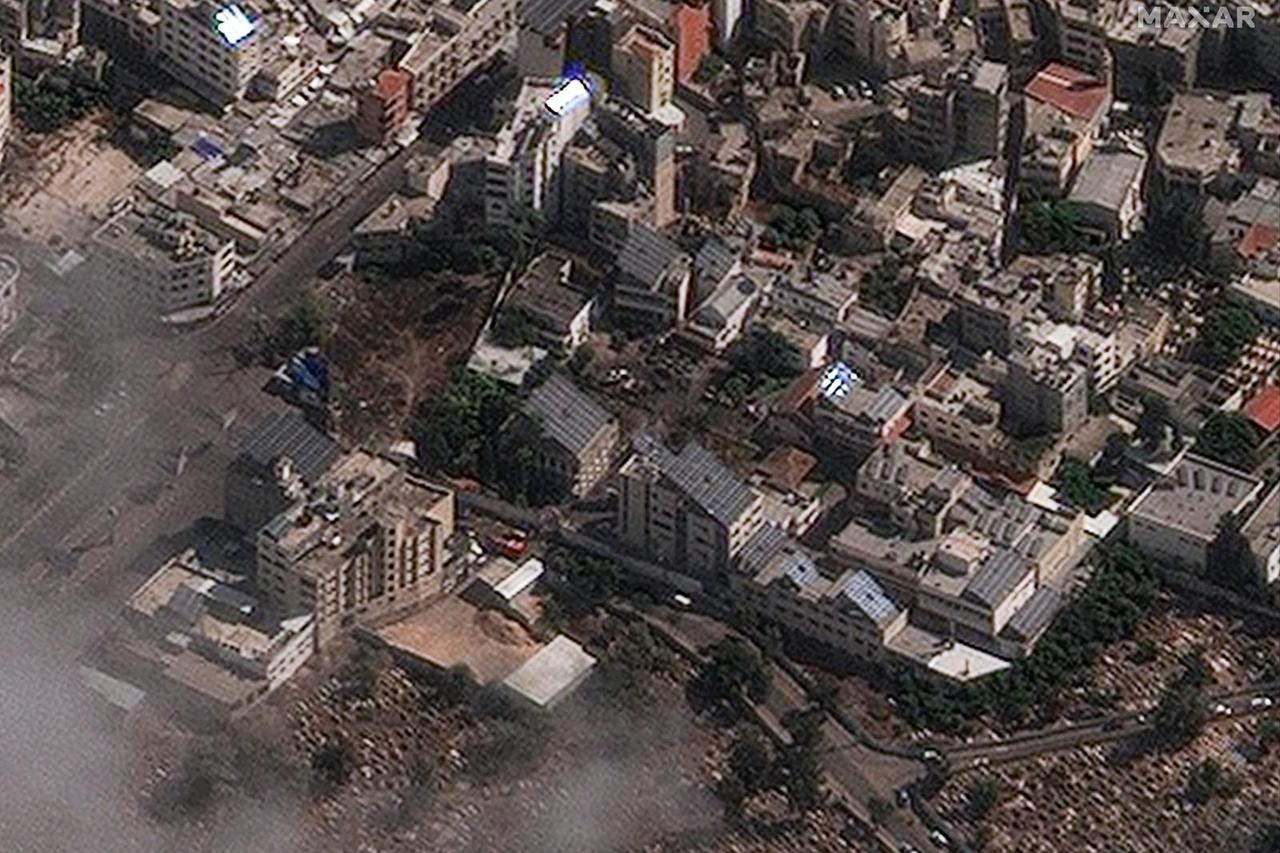 A satellite image shows Al-Ahli hospital in Gaza after the blast