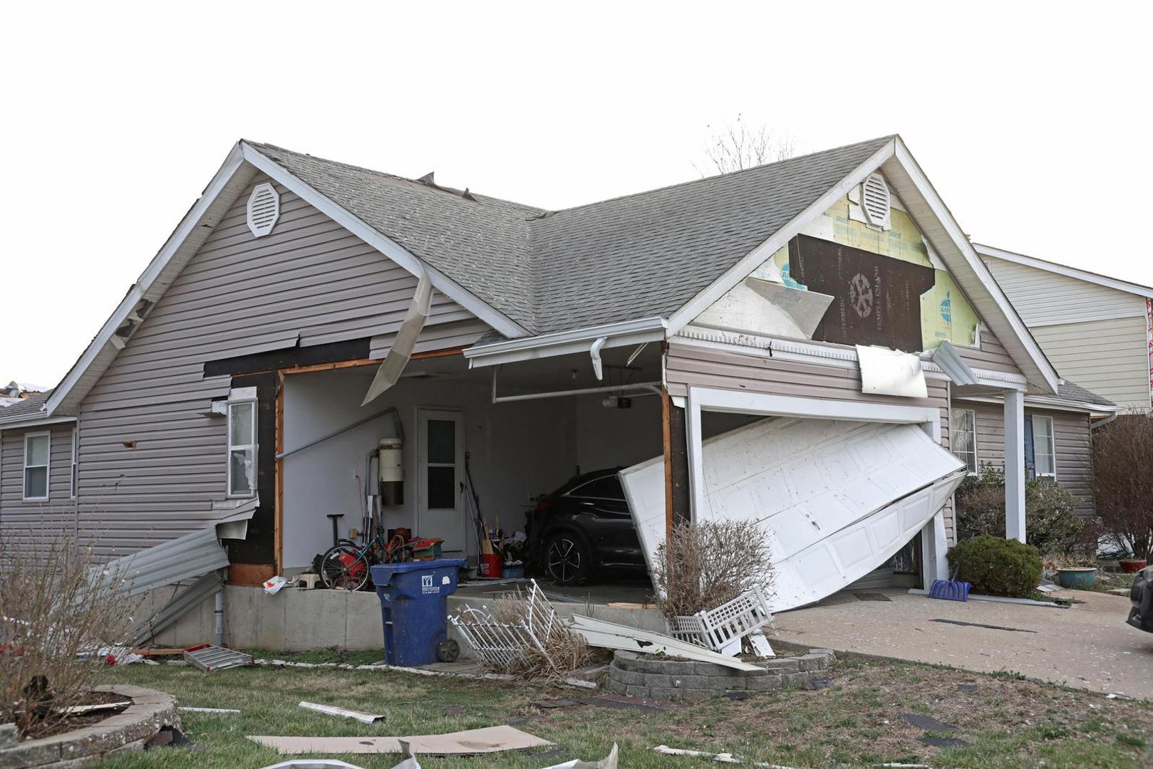 Debris lies around a damaged home the morning after a tornado touched down in Florissant, Missouri, U.S. March 15, 2025. REUTERS/Lawrence Bryant Photo: LAWRENCE BRYANT/REUTERS