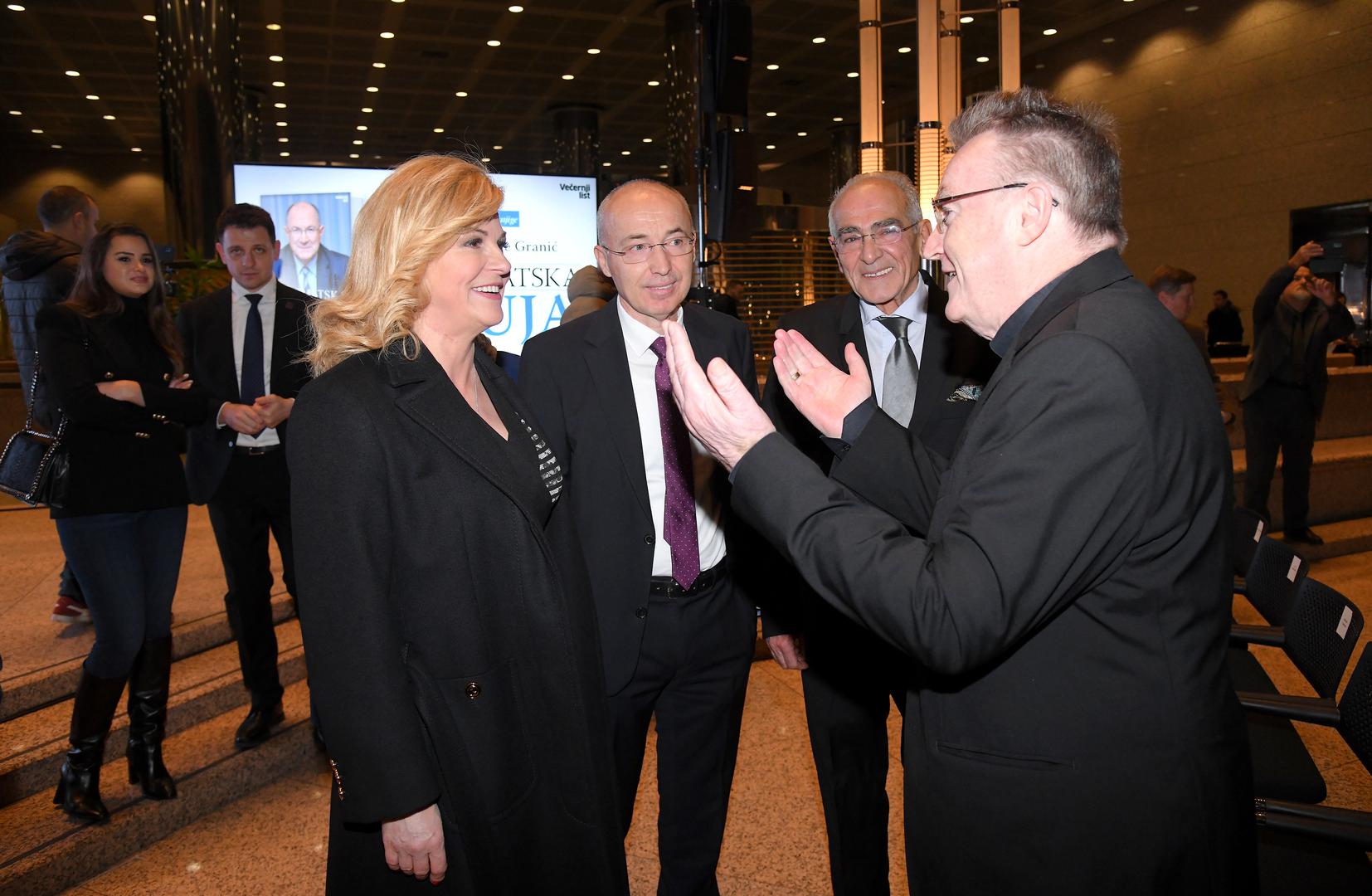 16.01.2023., Zagreb - U Nacionalnoj i sveucilisnoj knjiznici odrzana je promocija 2. dopunjenog izdanja knjige "Diplomatska oluja" Mate Granica. Kolinda Grabar Kitarovic, Damir Krsticevic, kardinal Josip Bozanic Photo: Josip Regovic/PIXSELL