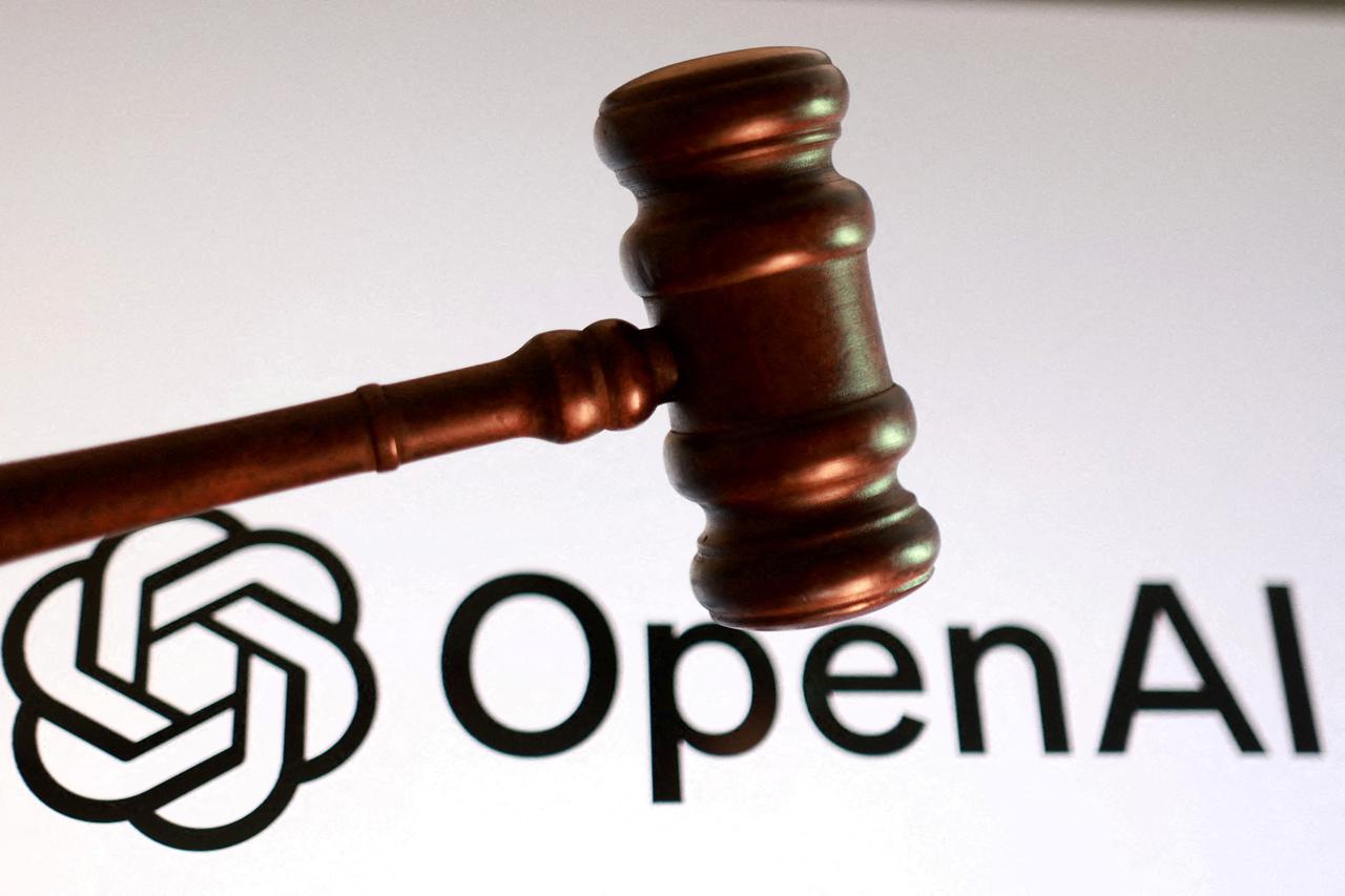 FILE PHOTO: Illustration shows Open AI logo and a court gavel