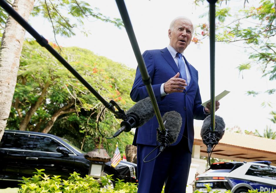 Biden speaks to the media after a Russian missile blast in Bali