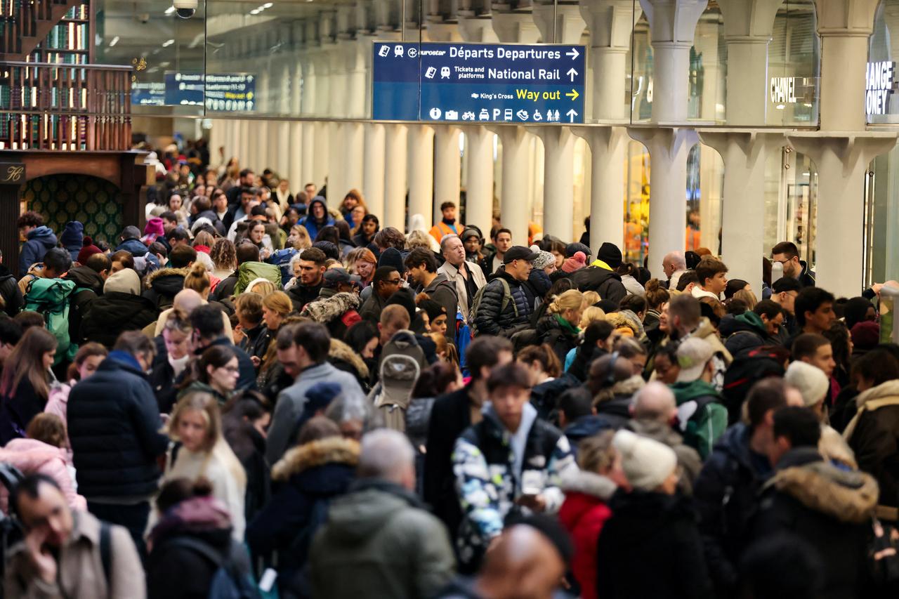 Eurostar cancels its services from St Pancras International station due to a flooded tunnel, in London