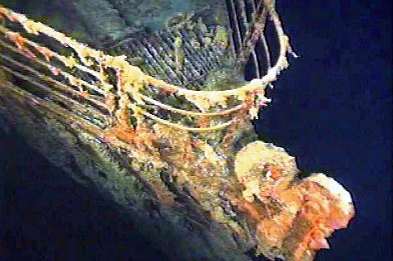 FILE PHOTO: The port bow railing of the Titanic lies in 12,600 feet of water about 400 miles east of Nova Scotia..