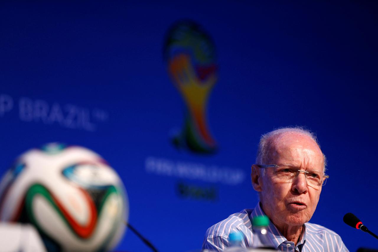 FILE PHOTO: Zagallo speaks during a news conference in Sao Joao da Mata