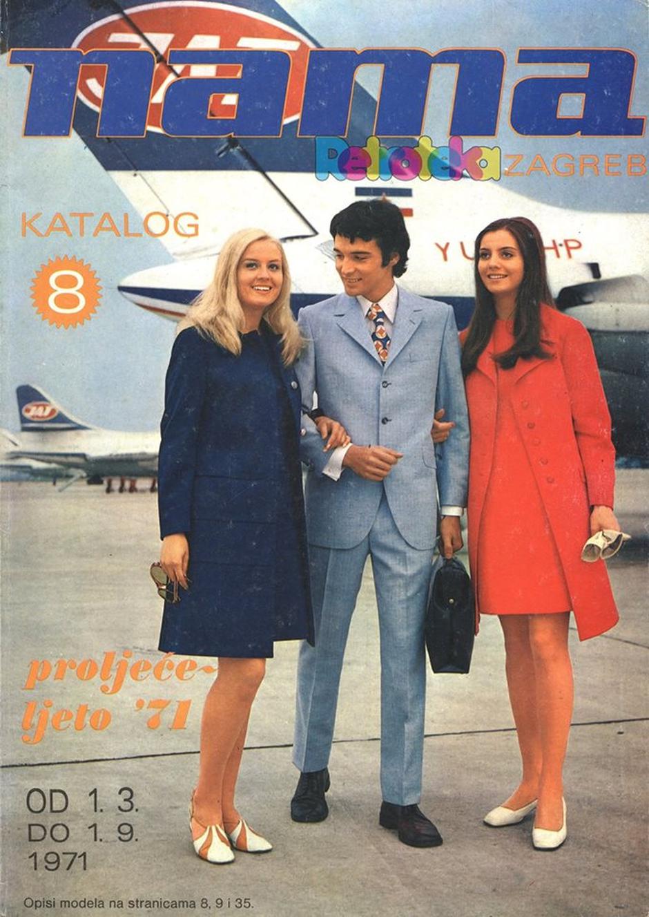 Naslovnica kataloga Nama iz 1971., skroz desno je glumica Jasna Mihaljinec
