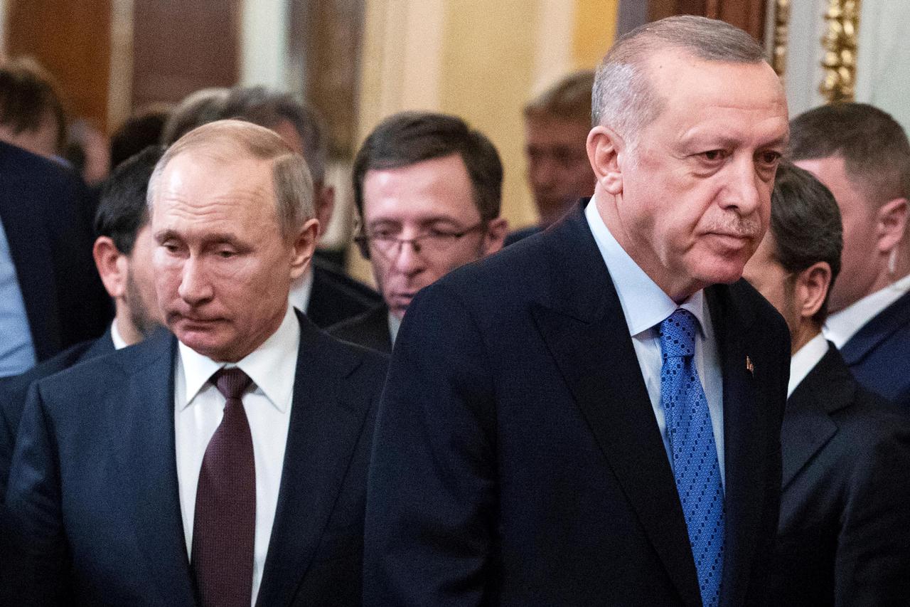 FILE PHOTO: Russian President Putin meets with Turkish President Erdogan in Moscow