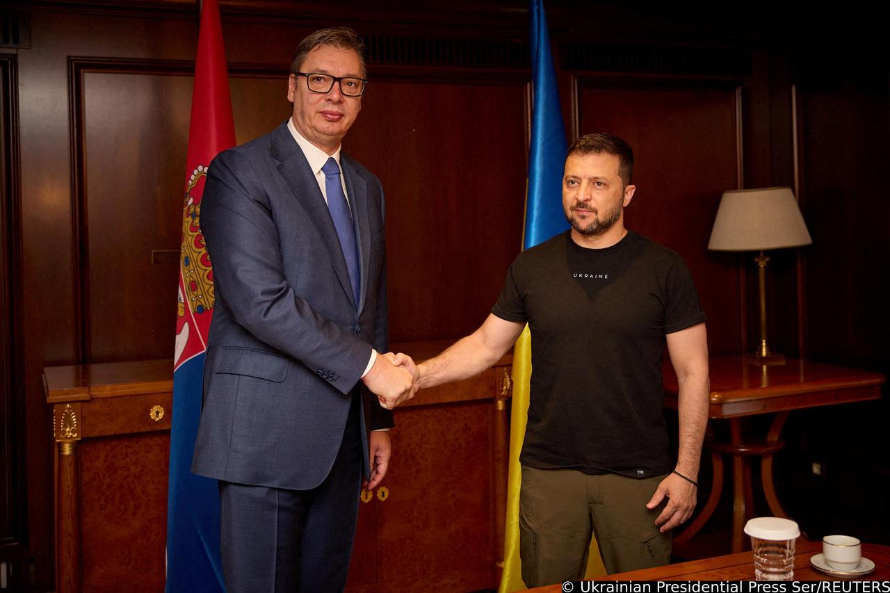 Ukrainian President Zelenskiy meets Serbian President Vucic at the Maximos Mansion in Athens