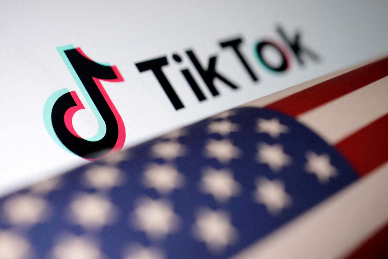 FILE PHOTO: Illustration shows U.S. flag and TikTok logo