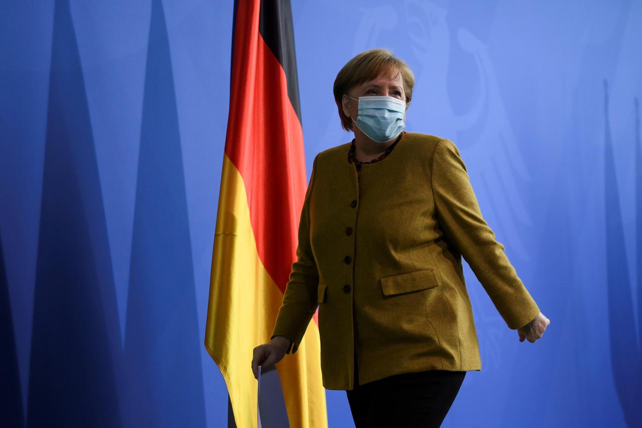 FILE PHOTO: German Chancellor Angela Merkel gives a statement, in Berlin